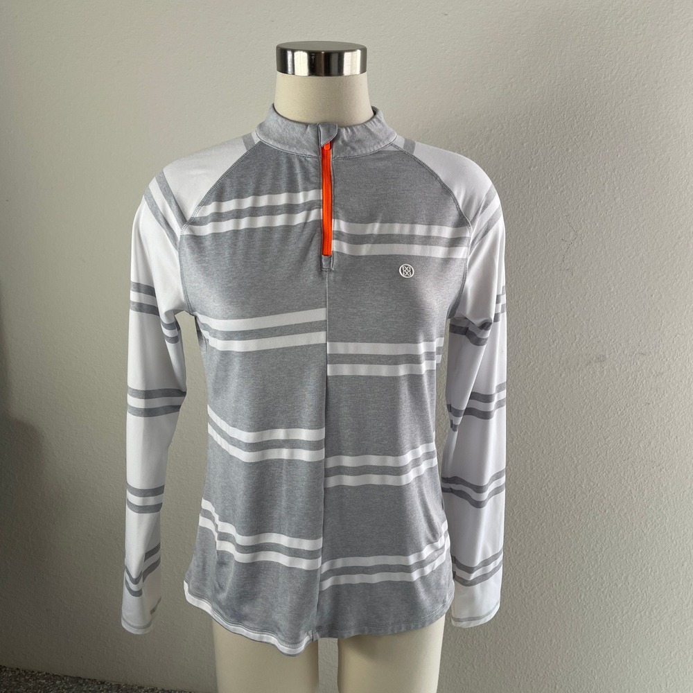 G/FORE Womens Medium Grey White Striped Silky Tech Nylon Golf Polo Shirt Top